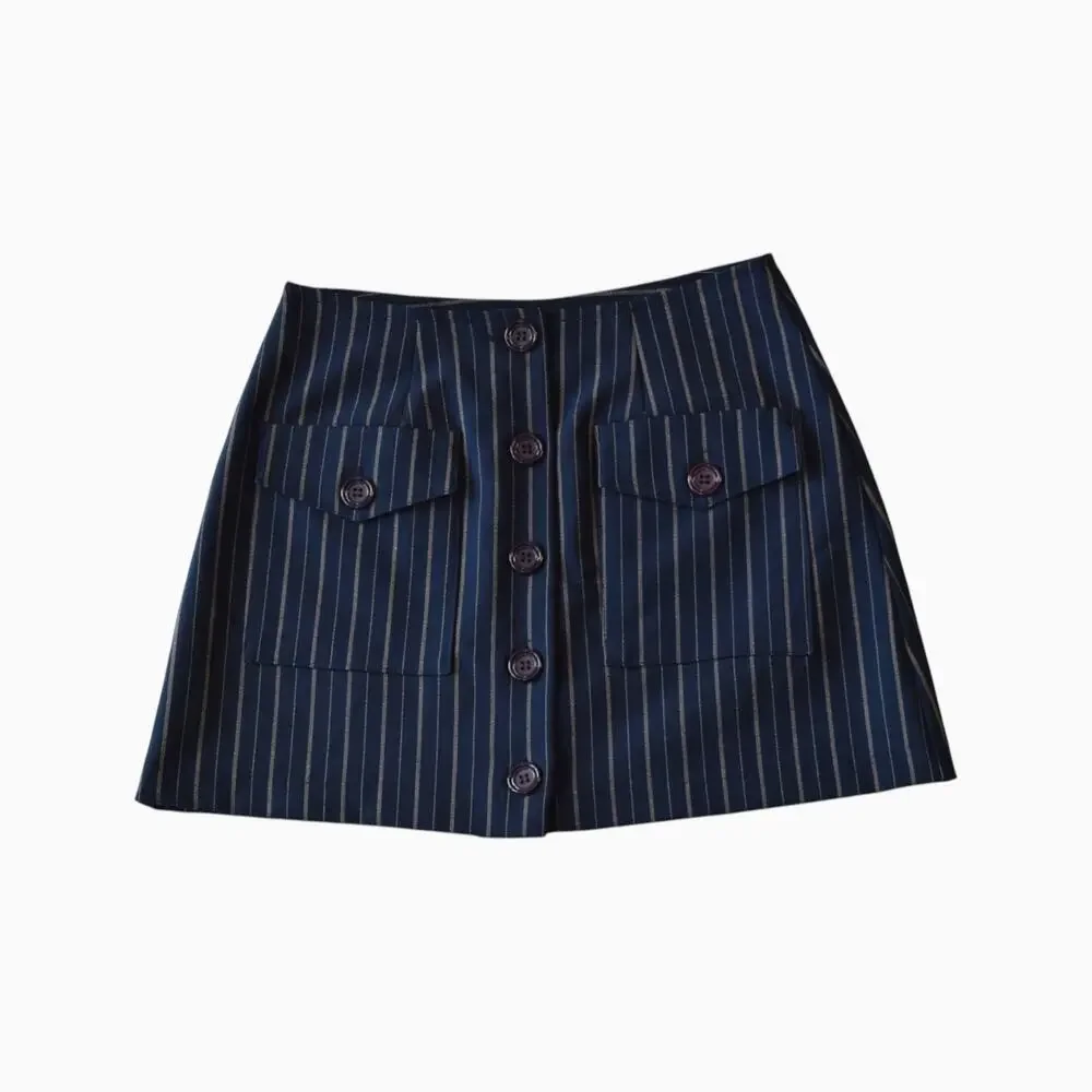Y2K Navy Striped A Line Mini Skirt Size X-Small